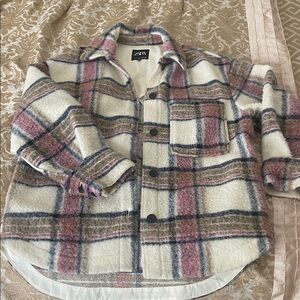 Zara Pink and blue Plaid Jacket